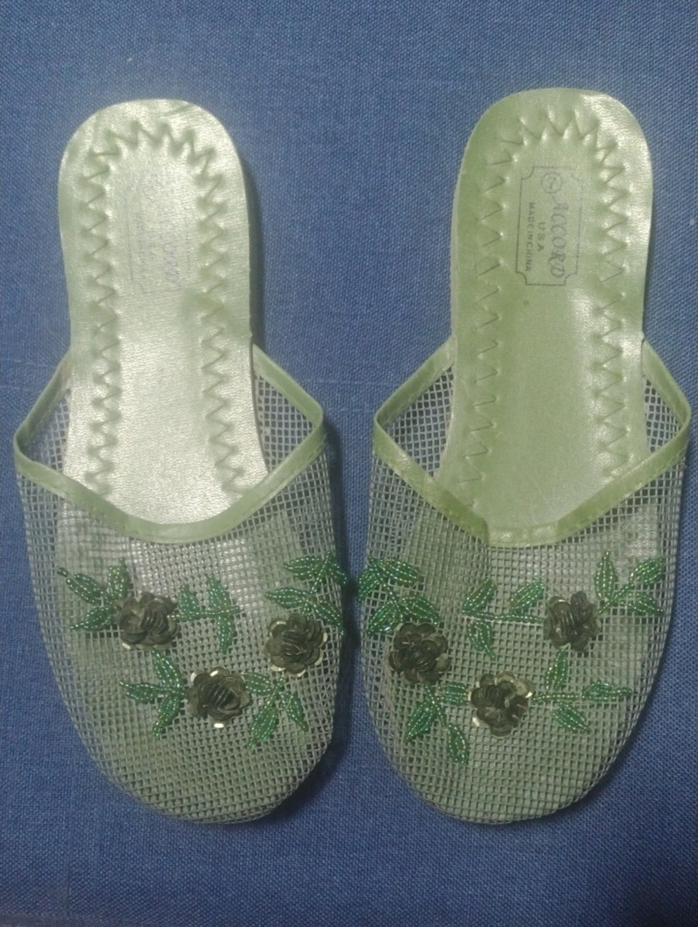 Green Floral Mesh Slip-On Women’s Slippers